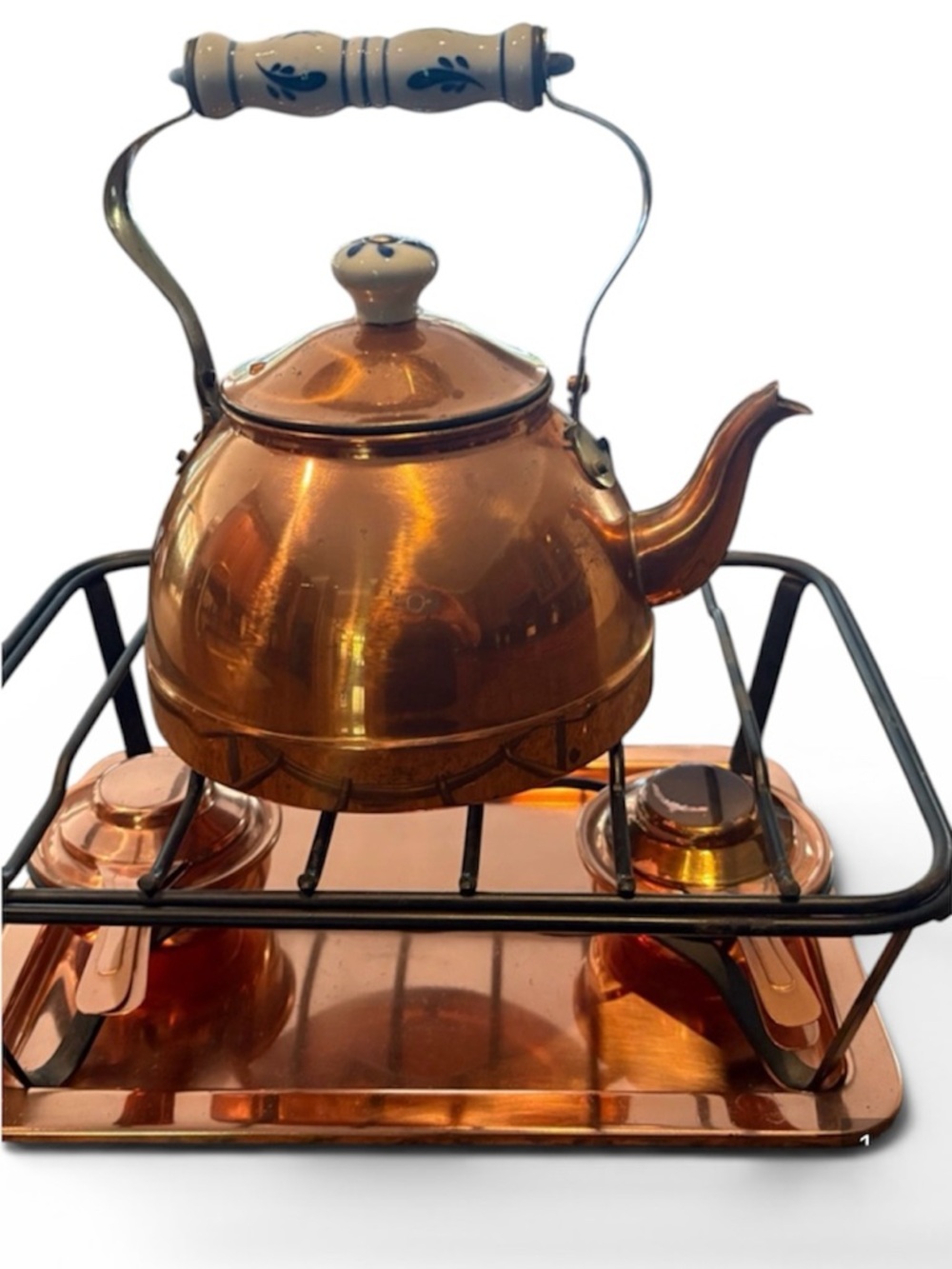 Spring Switzerland Culinox 2-Burner Rechaud - ca 1970 w/copper teapot